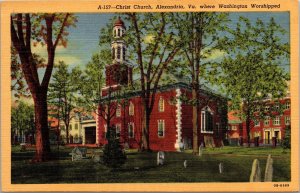 VINTAGE POSTCARD CHRIST CHURCH AT ALEXANDRIA VIRGINIA 1940s