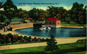 Seal Pool Roger Williams Park Providence RI UNP Linen Postcard A4