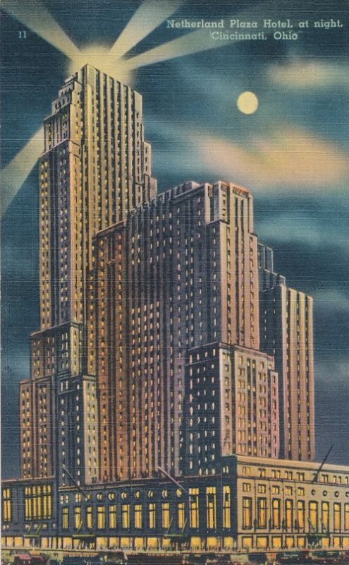 Cincinnati, Ohio - Night View Netherlands Plaza Hotel - pm 1947 - Linen