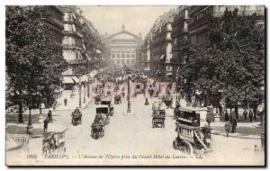 Paris Old Postcard Avenue of & # 39opera taking the grand hotel du Louvre