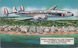 Postcard Airplane Eastern Air Lines Super C Constellation Miami Beach FL