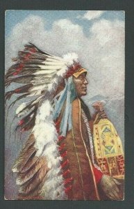 Ca 1908 Chief Stranger Horse Lakota W/Pipe Bag Beads & Feathered Headdress Mint