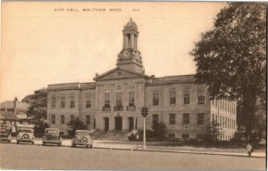 City Hall, Waltham MA Vintage Postcard E48