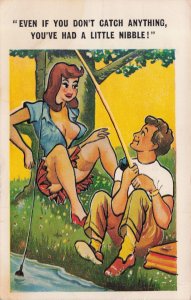Fisherman Fishing Having A Little Nibble Sexy Lady 1960s Comic Postcard