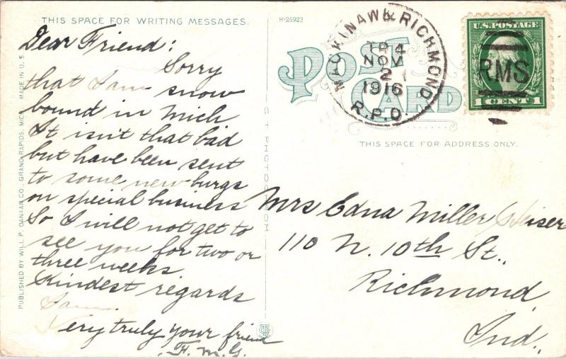 North Park Pavilion from Bridge Grand Rapids Michigan MI c1916 Postcard E16