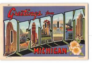 Detroit Michigan MI Big Letter Greetings Postcard 1930-1950 Various Scenes