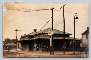 K10/ Olathe Kansas RPPC Postcard c1910 Santa Fe Railroad Depot  46