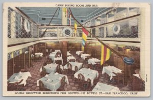 Linen~Cabin Dining Room & Bar @ Fish Grotto San Francisco CA~Vintage Postcard