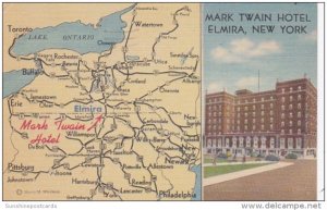 New York Elmira Mark Twain Hotel With Map 1948