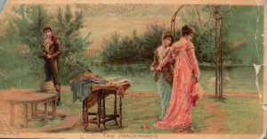 1880s-90s The Peacemaker Two Woman and a Man Victorian Dress Trade Card