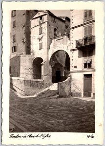 Menton La Place De L'Eglise France Parish Church Real Photo RPPC Postcard