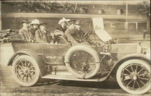 Early Car Auto HLW on Door c1910 Real Photo Postcard