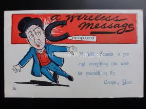 Greeting: A WIRELESS MESSAGE, GOOD LUCK HORSESHOE A Jolly Season to You c1905