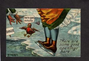 Ice Skating Skates Bird Good Openings Here 1910 by L Postcard Vintage