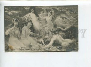 3176042 NUDE Sirens MERMAID dolphin by LA LYRE old SALON 1910