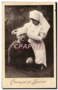 Old Postcard Courage and duty soldier Army Nurse (Red Cross)