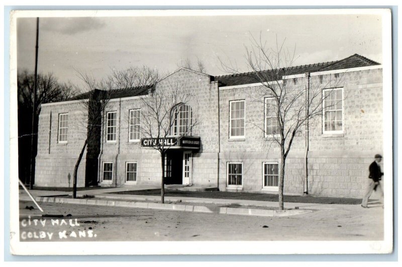 1941 City Hall Building Street View Colby Kansas KS RPPC Photo Vintage Postcard United States