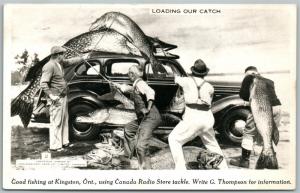 KINGSTON ONT. CANADA FISHING EXAGGERATED VINTAGE REAL PHOTO POSTCARD RPPC