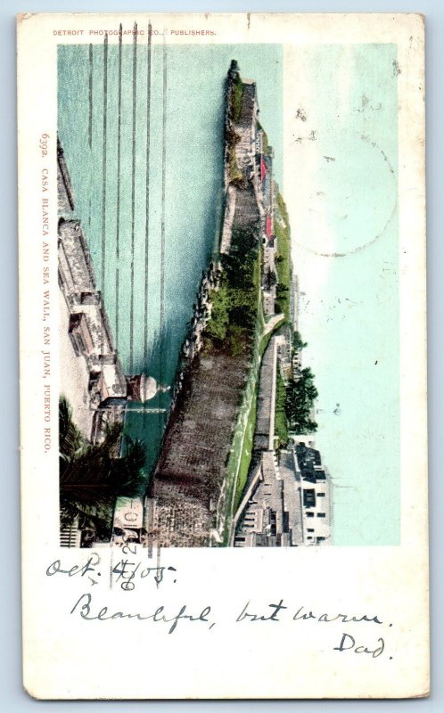 San Juan Puerto Rico Postcard Casa Blanca Sea Wall 1905 Posted Antique