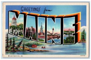 1948 Greetings From Maine ME, Bangor Large Letters Posted Vintage  Postcard