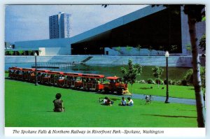 SPOKANE FALLS & NORTHERN RAILWAY, Riverfront Park WA ~ Tour Train 4x6 Postcard