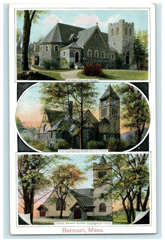 Belmont Church Multiview Massachusetts MA Unposted Postcard