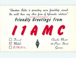 1961 vintage QSL CB HAM RADIO CARD Genova ITALY s0377