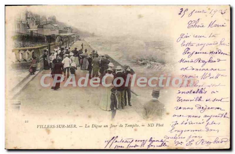 Old Postcard Villers sur Mer La Digue a Storm Day