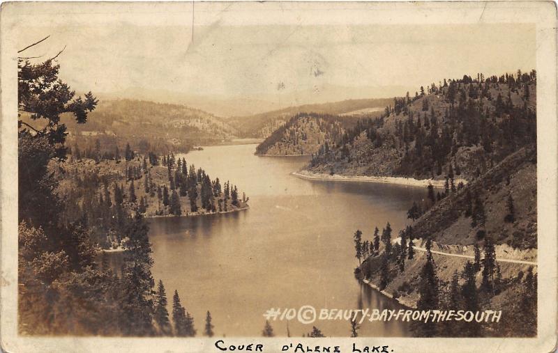 Idaho~Coeur d'Alene Lake-Beauty Bay from the South~1931 FS Rinker RPPC-Postcard