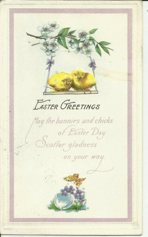 Easter Greetings, May The Bunnies & Chicks of Easter Day. Embossed, Divided Back