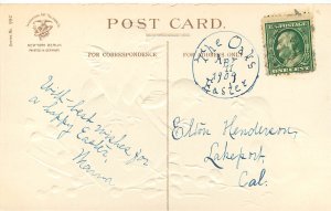 Embossed Easter Postcard Chicks Play on Broken Teapot Pussywillows Ser. 992 IAPC