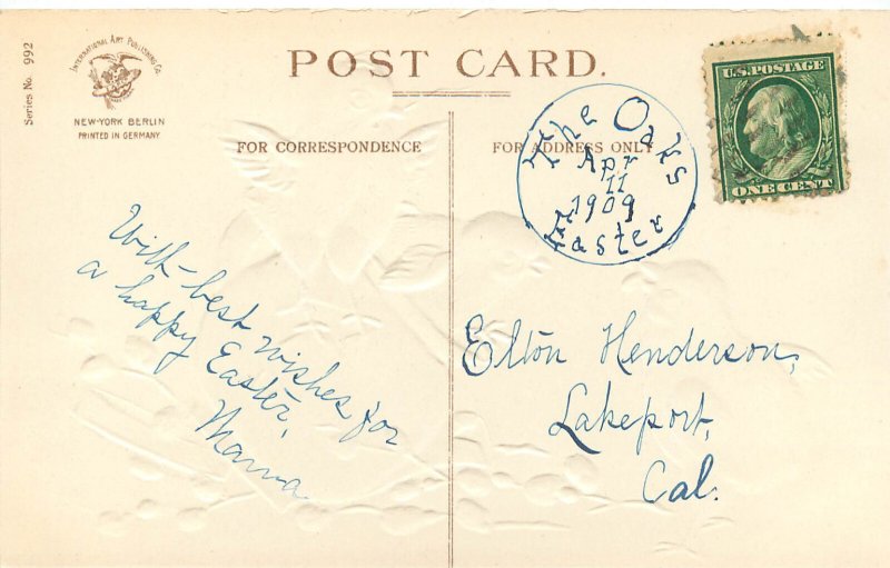 Embossed Easter Postcard Chicks Play on Broken Teapot Pussywillows Ser. 992 IAPC