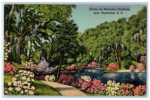 c1940 Scene Mateeba Gardens Bridge River Charleston South Carolina SC Postcard