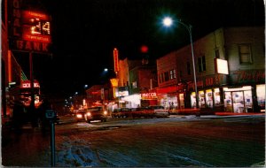 Vtg 1950s Night Scene on Second Avenue Fairbanks Alaska AK Unused Postcard