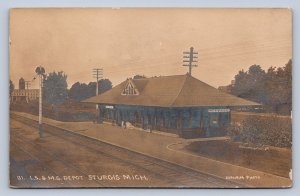 J95/ Sturgis Michigan RPPC Postcard c1910 LS&MS Railroad Depot Parnham 469