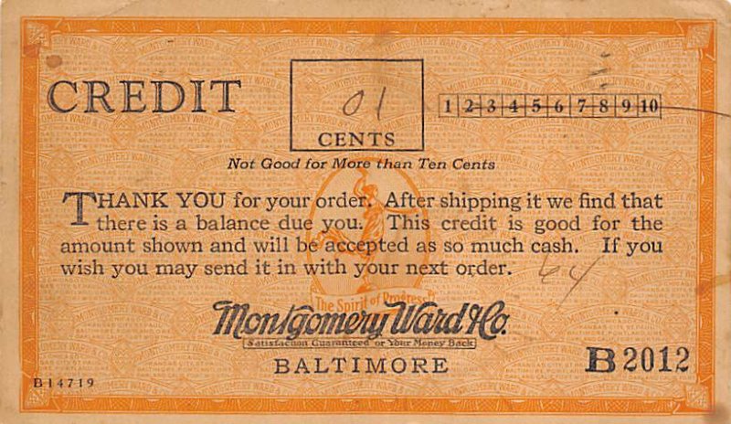 Montgomery Ward Baltimore, MD, USA Advertising 1927 writing on front