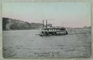 C.1910 Hand Colored Paddle Steamer Mississippi River Dubuque, IA Postcard P108