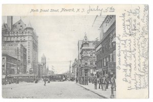 North Broad Street, Newark, New Jersey Undivided Postcard, Mailed 1904 to France