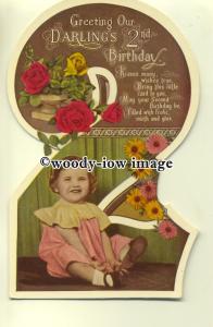 su1860  - Baby's 2nd Birthday and Verse, Little Girl ,shaped as a 2 -  postcard