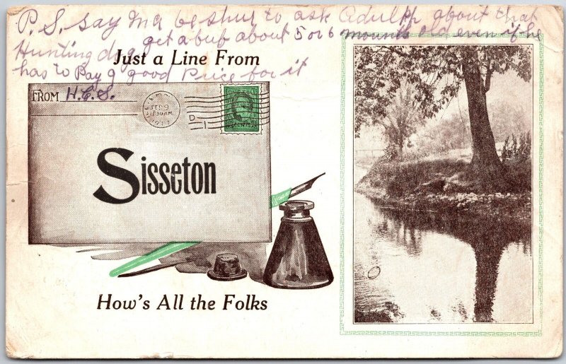 Just A Line From Sisseton How's All The Folks  Ink Tree Lake Postcard 