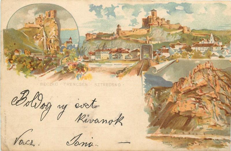 Hungary / Slovakia Beczko Trencsén Sztrecsno 1899 litho postcard