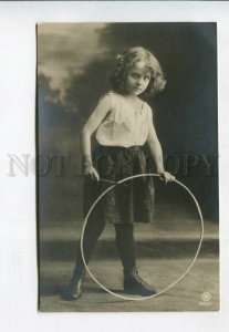427263 Charming Girl w/ Play HOOP rolling Vintage PHOTO PC