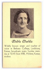 Mabel Markle Singer Teacher Of Voice Bethany College Lindsborg Kansas Post Card