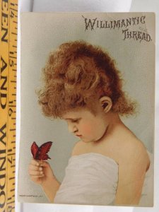 Willimantic Sewing Machine Thread Cute Child Holding Butterfly F38