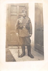 J56/ Interesting RPPC Postcard U.S. Army Soldier c1910-20 Rifle Belt 129