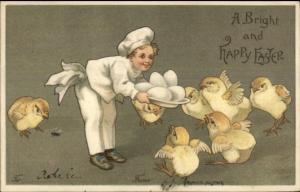 Easter - Little Boy Chef & Chicks c1910 Postcard