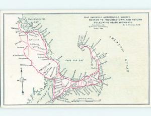 Unused W-Border HIGHWAY MAP ON POSTCARD Cape Cod Massachusetts MA HM8259