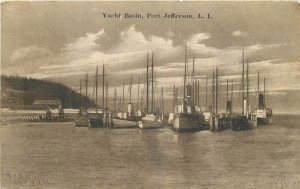 c1910 Long Island New York Yacht Basin Port Jefferson Eagle Postcard 25-4686
