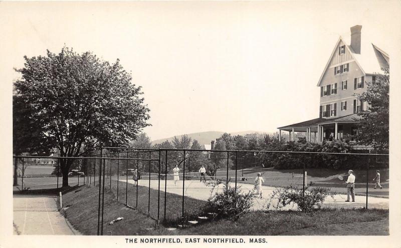 East Northfield Massachusetts~Northfield~Tennis Courts~Couples Playing~'30s RPPC