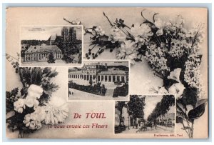 c1910 From Toul I Send You These Flowers France Multiview Antique Postcard